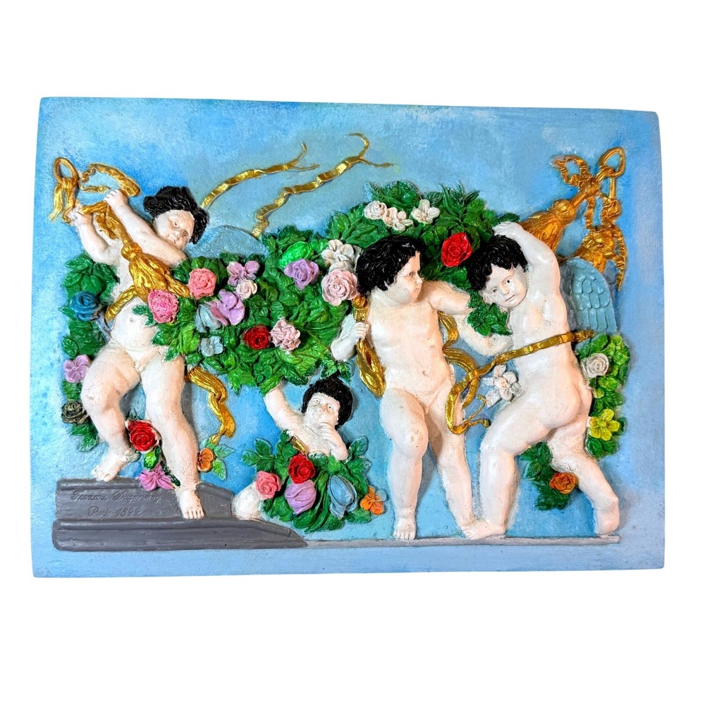 Design Toscano Cherub Wall Plaque Putti Angel Floral‎ Rococo Decor